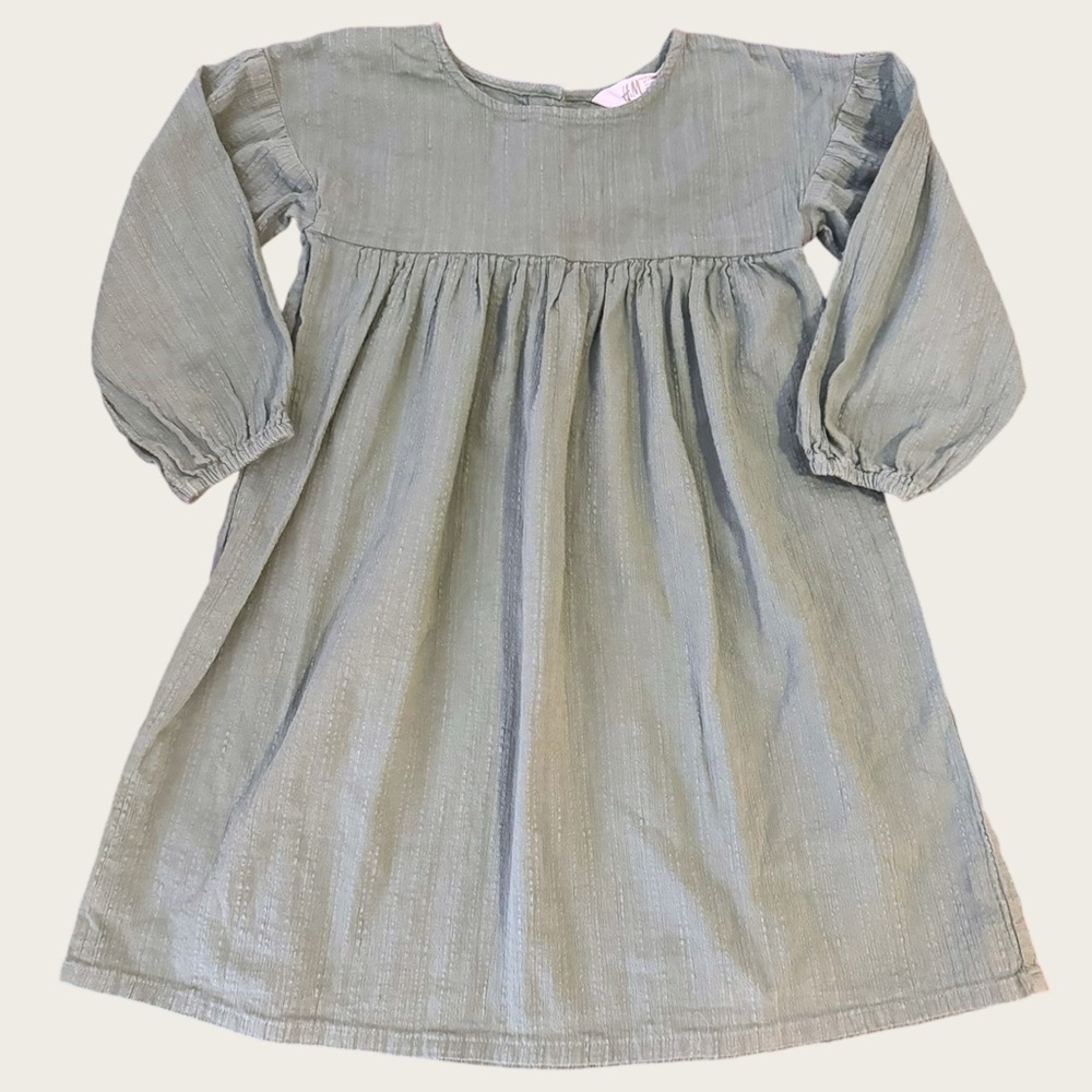 H&M Balloon Sleeve Cotton Dress - Green